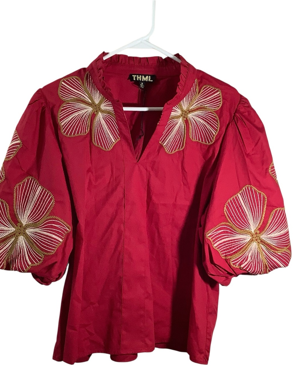 THML Red Embroidered Gold & White Accent Top